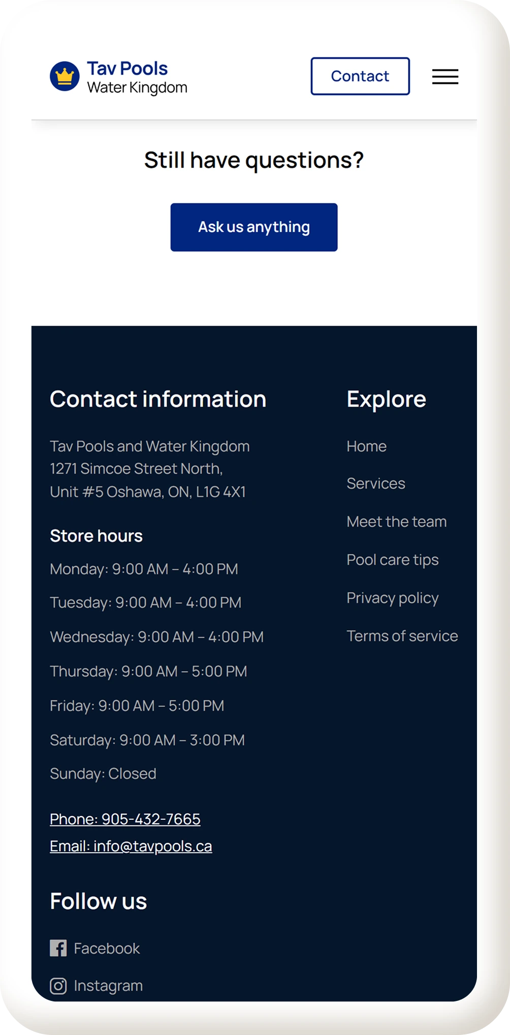 Tav Pools Mobile hifi mock up