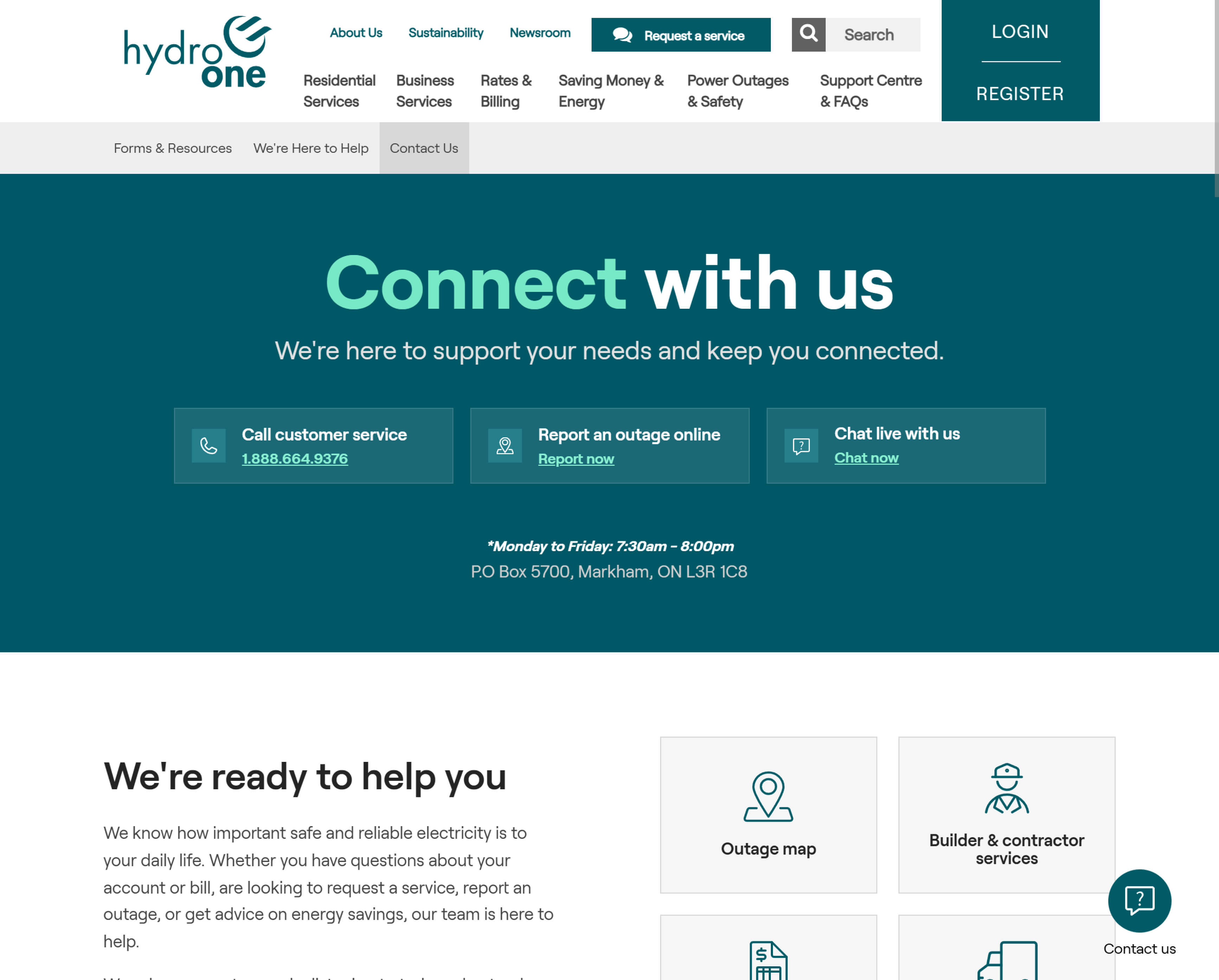 Hydro One contact page After image