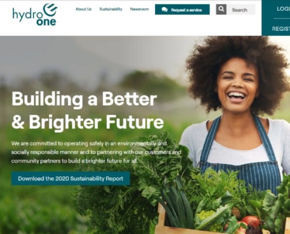 Hydro One sustainability page before image
