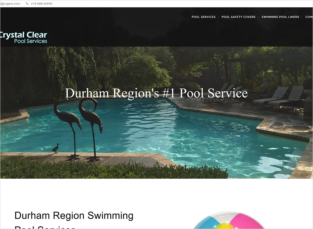 Screen shot of the website Crystal Clear Pools